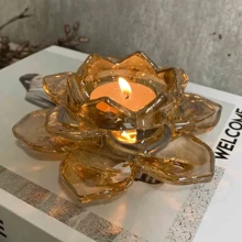 Amber Glass Lotus Flower Candle Holder Ornament Night Special Decorative Events Wedding Decoration - Mocha Brown - View 1