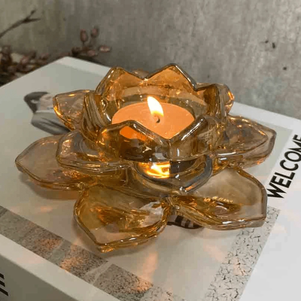 Amber Glass Lotus Flower Candle Holder Ornament Night Special Decorative Events Wedding Decoration - Mocha Brown - View 1