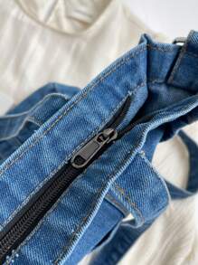 街头时尚新款牛仔布手提包，简约纯色单肩包，复古休闲可调节肩带斜挎包，适合工作、通勤、购物和大学生使用。 - 藍色 - 查看 11