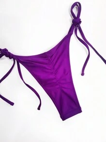 New Solid Color Soft Cup Steel Wide Strap Buckle-Back Bikini Set, Summer Beach Folded Tie-Front Pants Sexy Ladies Swimming Suit Set