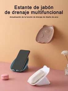 Caja de jabón con rejilla de dibujos animados de oso, creativa para el hogar, ideal para el lavabo del baño, sin necesidad de perforar, antideslizante y con drenaje, soporte para jabón líquido o sólido. - Azul - Ver 2