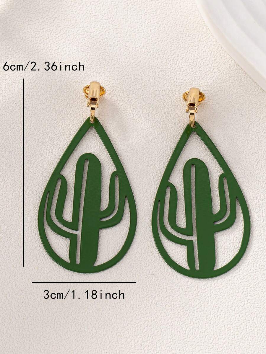 1 件时尚绿色金属夹式耳环，适合工作和旅行 - 耳環 - 查看 1