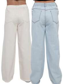Kit 2 Girls Wide Leg Jeans For Children And Youth - 中等水洗藍 - 查看 5