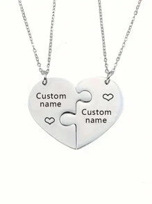 One Personalized Customized Name Necklace Set, Which Can Customize The Names Of Mother And Daughter, Father And Daughter, Sisters And Family Members. Only Two Names Can Be Customizedback To School Winter Gift Ideas Boy Girl Valentine's Day - Silver - View 1