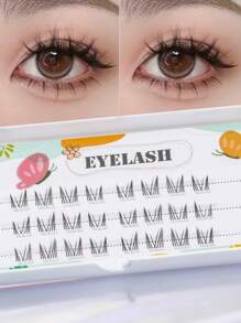 24 Clusters Of Bottom  Eyelashes Clear Band Natural Thick Segmented Rabbit Eye Lashes Extension 7mm DIY  At  Home - C - View 1