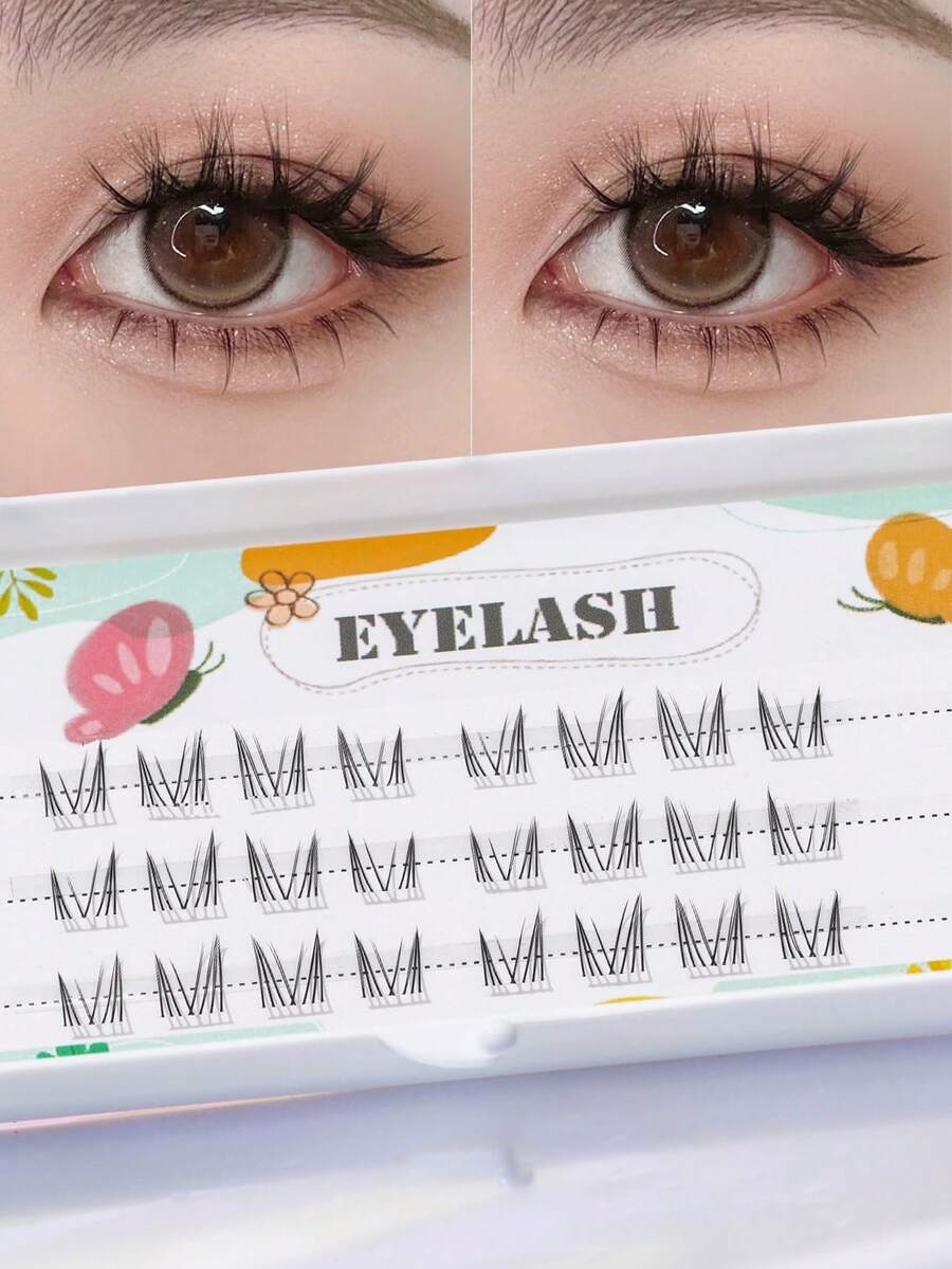 24 Clusters Of Bottom  Eyelashes Clear Band Natural Thick Segmented Rabbit Eye Lashes Extension 7mm DIY  At  Home - C - View 1