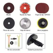 MOLOLAN 21 Piezas Kit de Amoladora Angular Eléctrica,Kit convertidor de amoladora angular para taladro eléctrico, (Base para taladro,Guarda protectora Bandeja de area,Disco de desbaste de metal,Disco de corte de metal ,Disco de corte diamantado,Disco de corte de madera,Biela,Llave,Papel de lija) - Rectificadora Multifuncional de Metal, Accesorios Completos para Cortar Pulir Bricolaje Madera Metal Cerámica - Negro - Ver 2