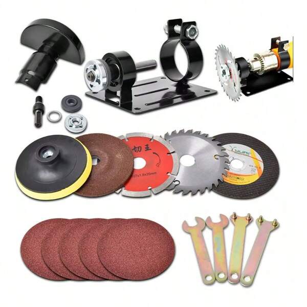 MOLOLAN Kit convertidor de amoladora angular para taladro eléctrico, rectificadora multifuncional, material metálico, ideal para cortar y pulir madera, metal y vidrio (21 piezas-Base para taladro,Guarda protectora Bandeja de area,Disco de desbaste de metal,Disco de corte de metal ,Disco de corte diamantado,Disco de corte de madera,Biela,Llave,Papel de lija),Los accesorios para amoladoras angulares eléctricas se pueden utilizar para cortar metal, madera, plástico, cerámica, ladrillo, piedra, etc