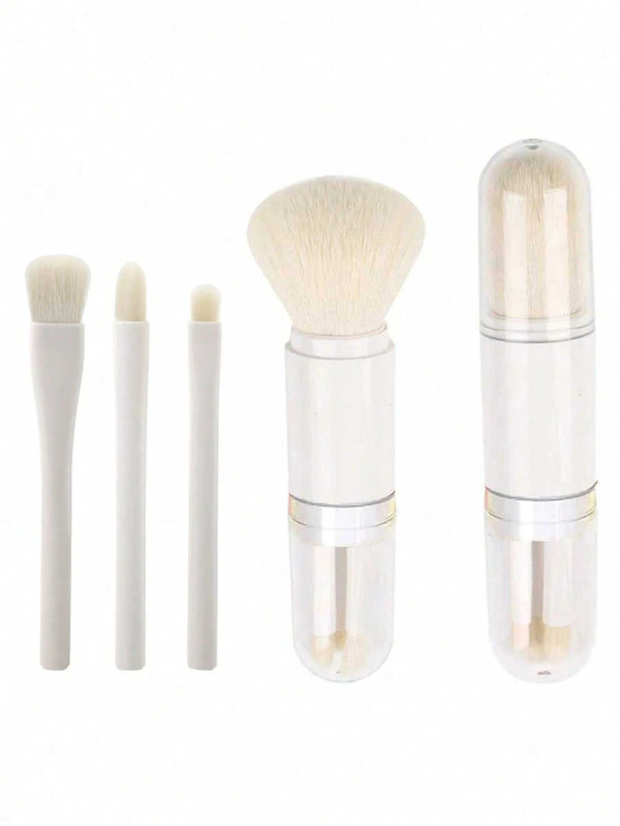 4pcs 4 In 1 Makeup Brush Kit, Facial Highlight Brushes, Mini Eye Eyeshadow Brush, Retractable Handle Makeup Brush, Portable Travel Mini Loose Powder Brush, Women Cosmetics Makeup Brush Tools,Brush Set,Makeup Brush Kit,Make Up Brush Set,Make Up Set Complete,Makeup Brush Set,Complete Makeup Kit,Brush Kit,Brushes Makeup Set,Makeup Gift Set,Giveaways,Professional Makeup Brushes,Complete Makeup Set - White - View 1