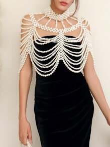 DEKUNER 1Pc New Style Noble Atmosphere Ladies Beaded Blouse Elegant Banquet Wedding Pearl Shawl Superior Sense Of Women's Jewellery Clothing