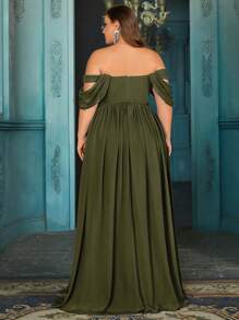 Simple Daily Solid Color Plus Size Chiffon Women Bridesmaid Gown Dresses - 橄欖綠 - 查看 2
