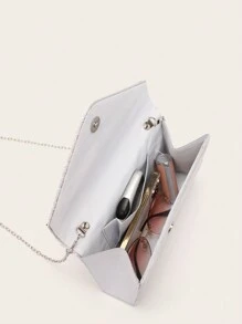 4 Pieces Women Rhinestone Evening Clutch Bag Rhinestone Ear Clip Bridal Wedding Choker Bracelet Dangle Bling Glitter Purse Clutch Purse Envelope Evening Bag For Women Prom Sparkling Rhinestone Handbag With Detachable Chain For Wedding And Party Shoulder Bag For Women - Silver - View 10