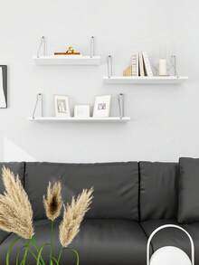 1pc Wall-Mounted Floating Shelves, No Drill Wall Decor Display Bookshelf Storage Rack For Bedroom, Living Room Fall Home Decor  - White - View 3