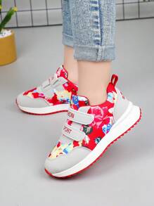 Children's Simple Floral Pattern Casual Fashion Sports Shoes, Hook And Loop Design, Suitable For Spring And Autumn Outdoor Activities