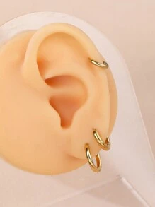 Set Of 3 Pairs Simple Stainless Steel Small Hoop Earrings Suitable For Women Daily/Vacation/Party Wear