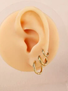 Set Of 3 Pairs Simple Stainless Steel Small Hoop Earrings Suitable For Women Daily/Vacation/Party Wear