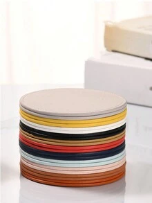 1pc Thick PU Leather Round Coaster, Reverse Both Sides Useable, Anti-Slip Anti-Water Reusable Heatproof Drink Cup Mat - Multicolor - View 5