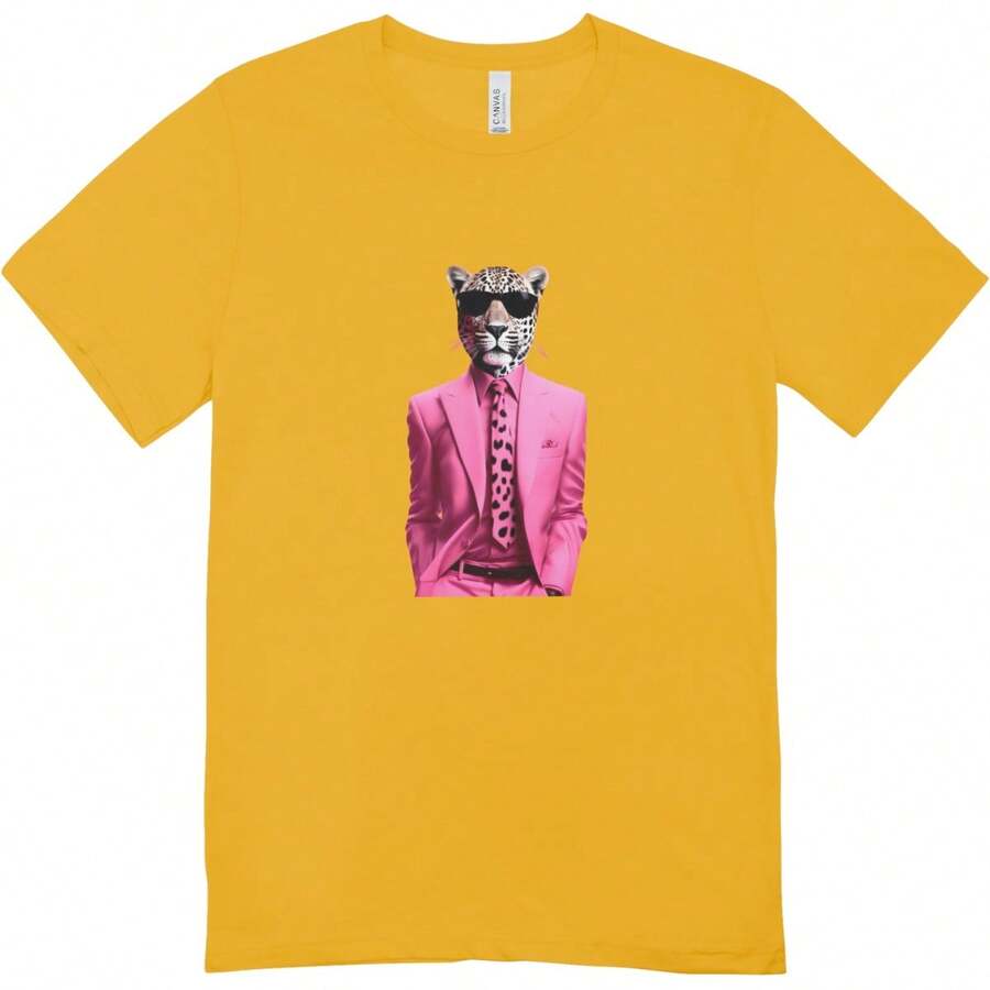 MEN'S UNISEX T-SHIRT 100% COTTON PINK LEOPARD CASUAL STYLE - 黃色 - 查看 1