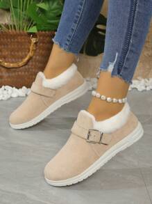 Winter Plush Lined , Perfect With Cardigan Match Sweater Flat Comfortable Casual Fastener Snow Boots,Fur Boots - Beige - View 1