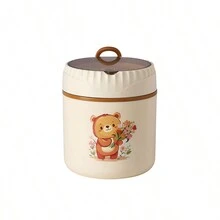 1pc 530ml Insulated Soup Mug With Lid And Spoon, 304 Stainless Steel Bear Design Oatmeal CupSchool Supplies,Back To School - Multicolor - View 8