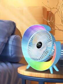 彩色运行灯、风扇和台灯、3 速 180° 倾斜便携式台扇、安静低噪音、带氛围灯的台扇、可充电旅行风扇、适用于卧室、家庭、办公室和户外的彩色夜灯、大容量电池 - 彩色 - 查看 12