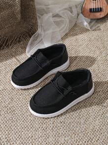 儿童休闲系带帆布透气跑步鞋，低帮运动鞋 - 黑色 - 查看 2