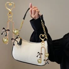 1pc Blingbling Women's Pendant With Heart & Bow , Fashionable Bag Charm Thank You Gifts Teacher Accessories, For Women Crossbody Bag Ornament Charm, Handbag Pendent Charm