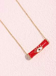 1 Pc Colorful Oil Enamel Necklace Plated With 18K Gold Blue Eyes And Tube Pendant Necklace  Rhinestone Summer Chain Necklace For Women Teen Birthday Party Wedding Jewelry Gifts