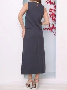 TAILORING SET BLOUSE AND MIDI SKIRT - Dark Grey - View 4