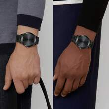 BIDEN 1pc Waterproof Stainless Steel Strap Analog Quartz Watch, Simple Business Watch For Men, Gift