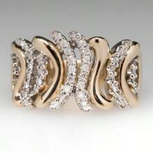 优雅 14K 镀金戒指，密镶闪亮方晶锆石，订婚/结婚戒指，双面奢华装饰，女士仿珠宝 - 銀色 - 查看 2