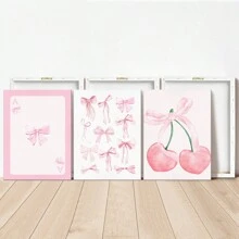 3 套无框粉色植物花卉时尚艺术海报简约植物花卉帆布画印刷墙画适用于客厅、卧室、办公室、家居装饰、礼物 - 彩色 - 查看 1