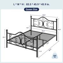 Allewie Twin/Full/Queen Size Bed Frame With Headboard, Metal Bed Frame With Butterfly Pattern Design Headboard & Footboard, No Box Spring Needed, Easy Assembly, Black/White * Bed Frame Queen Queen Bed Frame Bed Frame Full Full Size Bed Frame King Size Bed Frame Twin Bed Frame Room Decor Home Decor Christmas Decor Bedroom Decor Valentine Day Decor Storage Living Room Decor Furniture House Decor - 黑色 - 查看 11