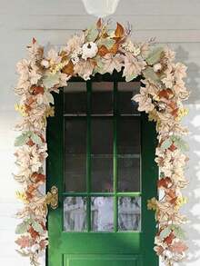 2PCS Fall Decor,Fall Garland, 6Ft Thanksgiving Maples Leaf Pumpkin Berry Garland - Mantle Fireplace Autumn Halloween Farmhouse Harvest Decorations For Home Outdoor Indoor Porch - Beige - View 5