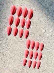 Uñas acrílicas en forma de almendra de color rosa intenso de verano, uñas postizas de longitud media para aplicar, juego de 24 piezas de uñas de gel rosa para mujeres