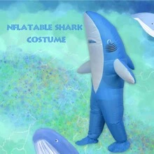 成人充气鲨鱼服装，夏季圣诞节充气全身服装万圣节鲨鱼动物服装 - 彩色 - 查看 6