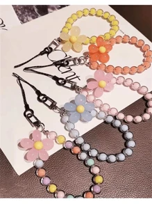 Dopamine-Colored Beaded Mobile Phone Strap With Inner Beads, Handmade Flower Charm Bracelet, Bag Decoration And Keychain In Korean/Japanese Ins Style Keychain Charms Lanyard For Keys Keychain Wristlet Gifts For Women
