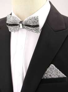 1 set Pajarita y pañuelo de bolsillo de unicolor de ABS (resina) con brillantes de strass para traje de otoño invierno boda fiesta cena actuación accesorio