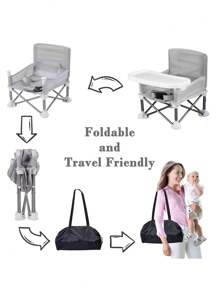 Toddler Travel Booster Seat, Compact Folding Eating Camping Beach Lawn Chair With Removable Tray Indoor Outdoor