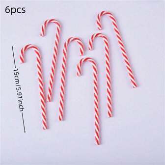 6pcs/Set 15cm Acrylic Christmas Candy Cane Hanging Ornaments, 7cm Plastic Mini Candy Cane Decorations,Christmas
