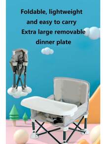 Toddler Travel Booster Seat, Compact Folding Eating Camping Beach Lawn Chair With Removable Tray Indoor Outdoor