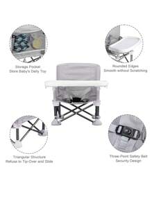 Toddler Travel Booster Seat, Compact Folding Eating Camping Beach Lawn Chair With Removable Tray Indoor Outdoor