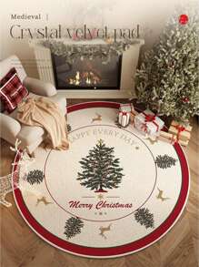 Cirelle 圣诞节圆形地毯大气风格客厅卧室布置装饰地垫圣诞树垫底座脚垫，防滑易打理，铃儿响叮当圣诞夜，房间装饰 - 彩色 - 查看 2