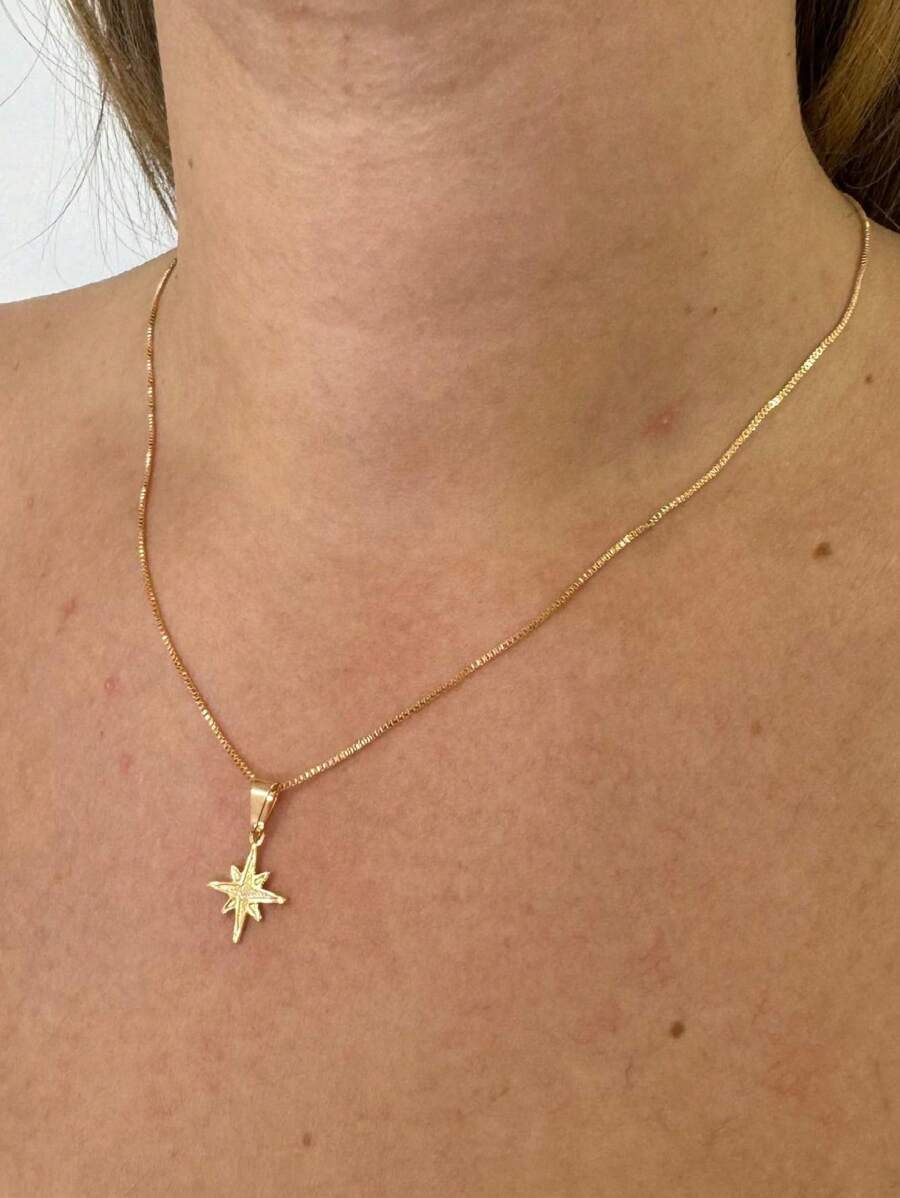 Chocker Chain + Shooting Star Pendant Women's Gold Plated 18 - 金黃色 - 查看 1