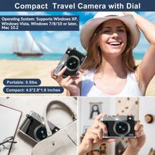 Nicamery Máy ảnh kỹ thuật số 4K có thẻ SD 32GB, Máy ảnh vlogging 48MP có đèn flash LED và máy ảnh lấy nét tự động để chụp ảnh và quay video, Thích hợp cho máy ảnh du lịch cầm tay, Máy ảnh kỹ thuật số nhỏ gọn zoom 16X 2 pin - màu đen - Xem 6