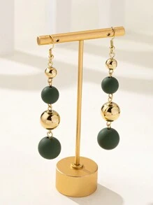 1pair Fashion Elegant Beaded Dangle Earrings In Orange, Black And Green Colors, For Work Or Leisure - Multicolor - View 7