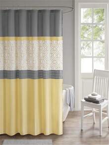 510 Design 5DS70-0096 72 X 72 In. Embroidered & Pieced Shower Curtain With Liner - Yellow & Gray - 紅色 - 查看 1