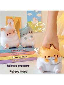 1pc Cartoon Cat Squeeze Toy Stress Relief Desktop Decoration, Novelty Gift, Desk Accessory - Multicolor - View 3
