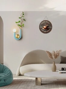 1 Stück 2D flach, 3D-Effekt runde Holz-Wanddekoration, kreatives Zuhause "Guten Tag, Kaffee & Frieden" Schild, Heimdekoration, Raum Dekoration, Wanddekoration