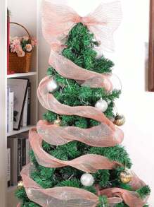 1pc Hollow Out Gold Wire DIY Grid Ribbon, Christmas Wedding Party Tulle Xmas Tree Home Decor Ribbon, Christmas Birthday Party New Year Decoration Gold Wire Net Ribbon,Christmas